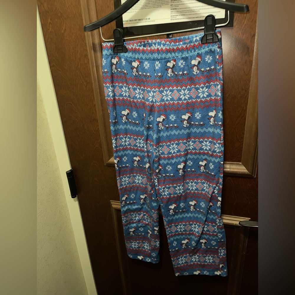 munki munki Blue and Red Snowflake Peanuts Snoopy Pajama Pants 10 Large